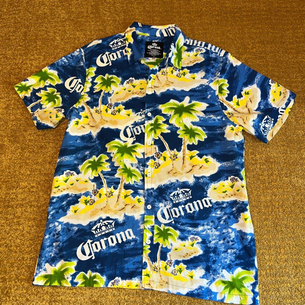 Corona Mens Tropical Island Palms Beach Print Hawaiian Button-Up Shirt XXL